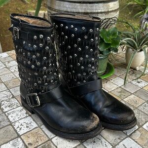 Frye Jenna cut Black Studded Leather Boots